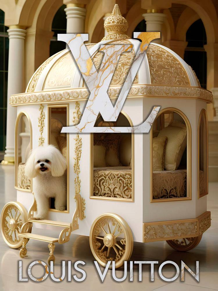Whimsical Canine Carriage - Tableau Luxe Louis Vuitton Chien Blanc - Fabulartz.fr 
