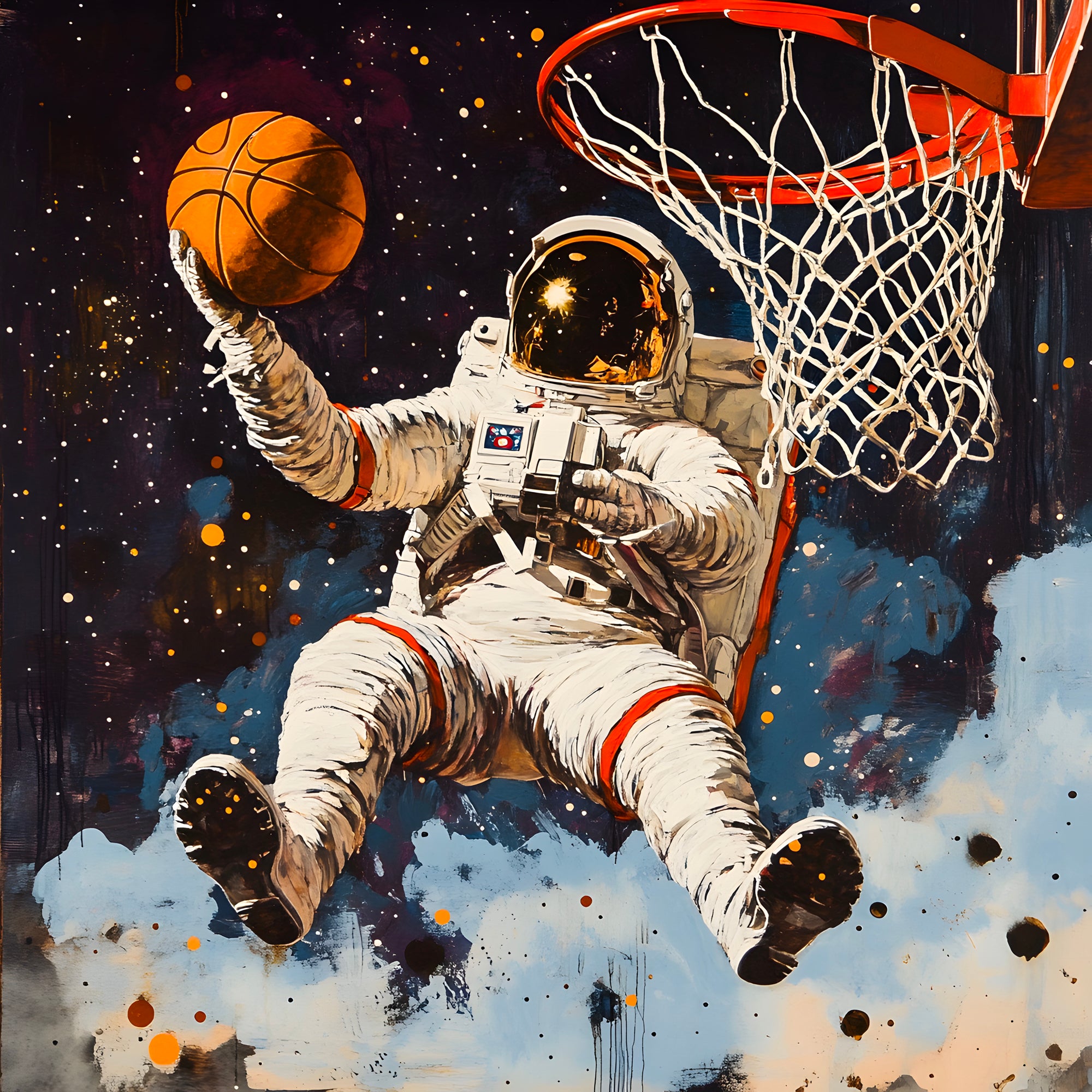 Tableau Espace Astronaute Basket - Déco Murale Originale - Fabulartz.fr
