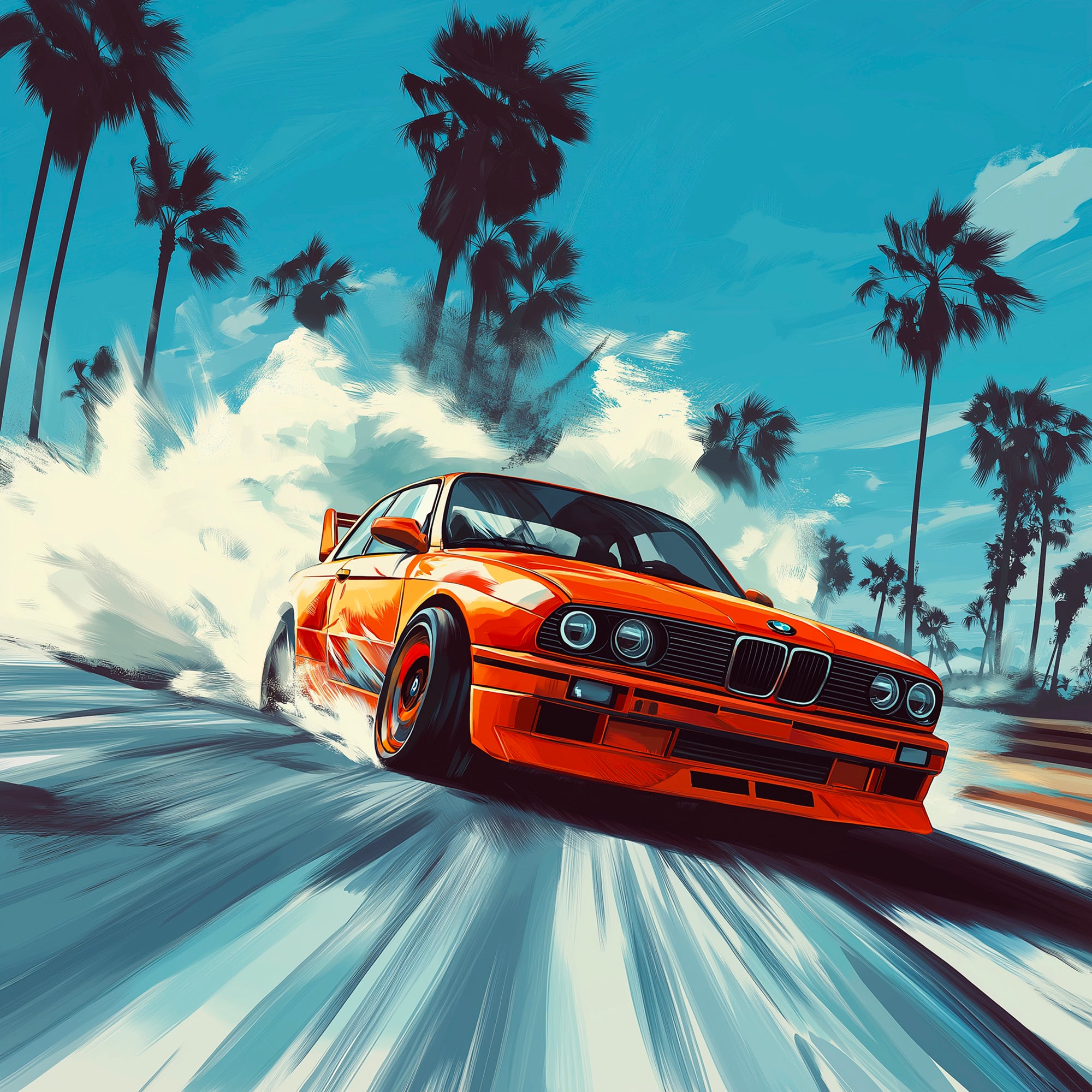 Tableau BMW Orange Drift - Cadre Mural Design Moderne - Fabulartz.fr