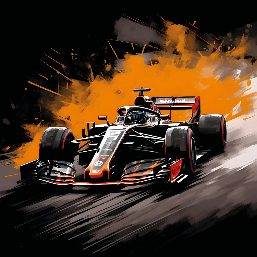Tableau Formule 1 Fond Orange - Déco Murale Design