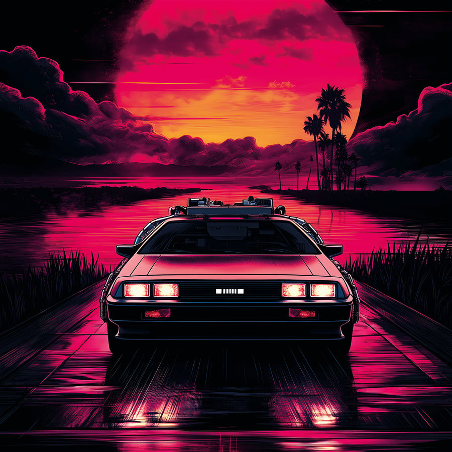 Pittura Ritorno al futuro - Tramonto della Delorean