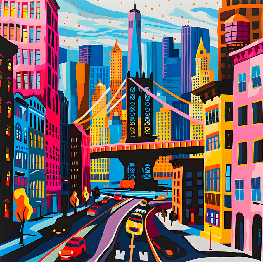Tableau Pop Art Ville Colorée - Cornice da parete di design