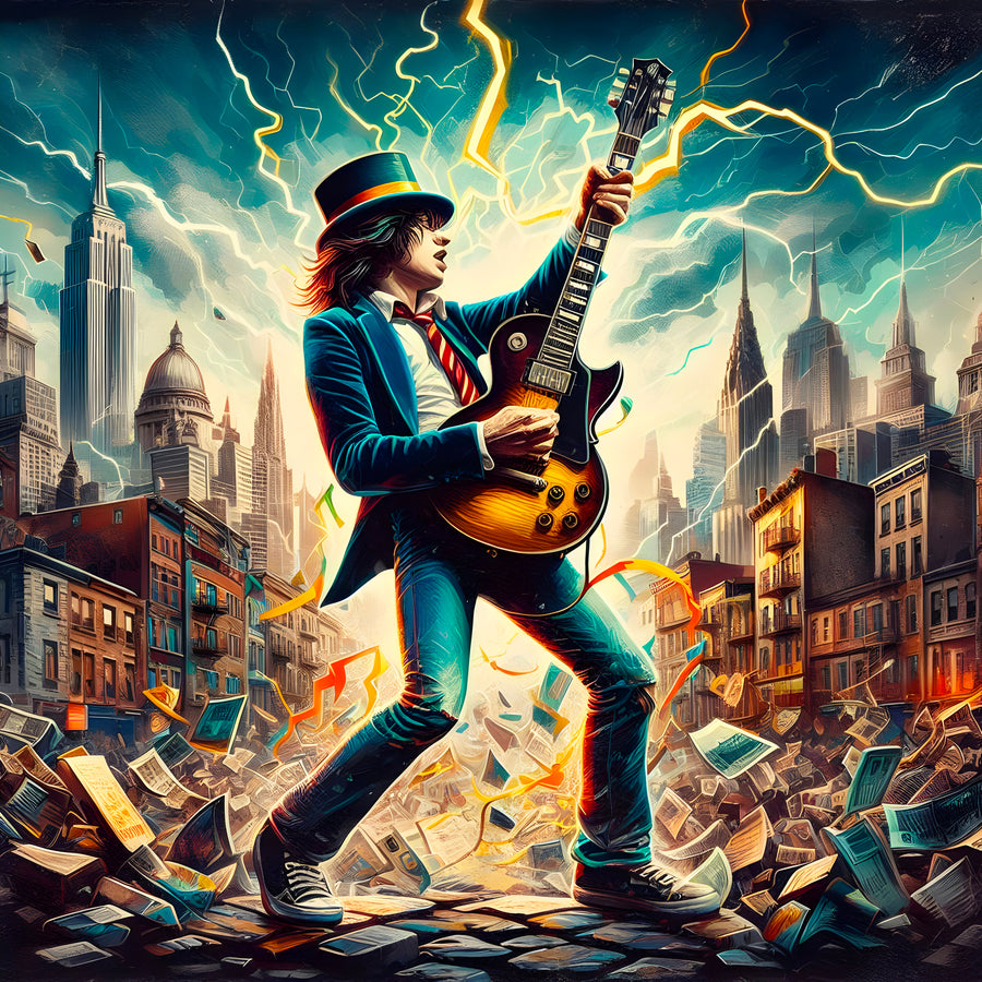 Tableau ACDC Guitariste en Ville - Décoration Murale Design
