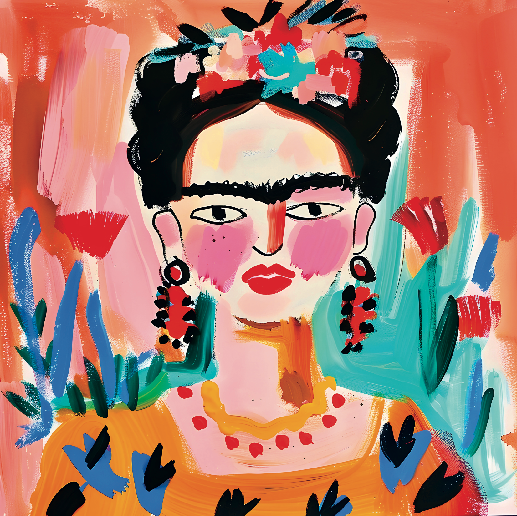 Tableau Abstrait Frida Kahlo - Art Mural Coloré - Fabulartz.fr 