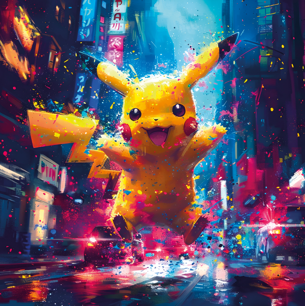 Tableau Pokémon - Pikachu dans la ville animée - Fabulartz.fr 