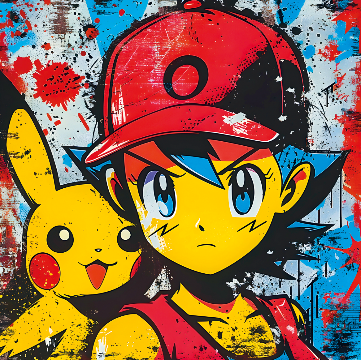 Tableau Coloré de Sacha et Pikachu - Cadre Déco Inspirant pour Chambre d'Enfant - Fabulartz.fr 