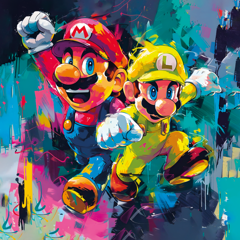 Tableau Dynamique de Mario et Luigi - Cadre Déco Coloré et Énergique - Fabulartz.fr 