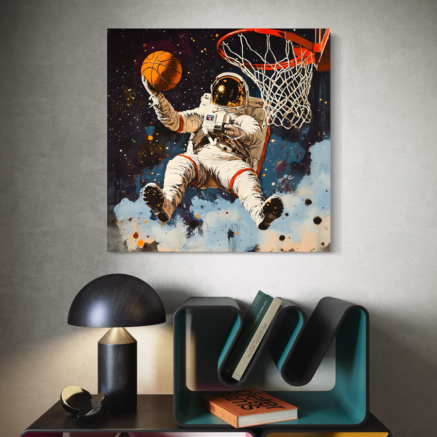 Painting Space Astronaut Basket - Original Wall Decor