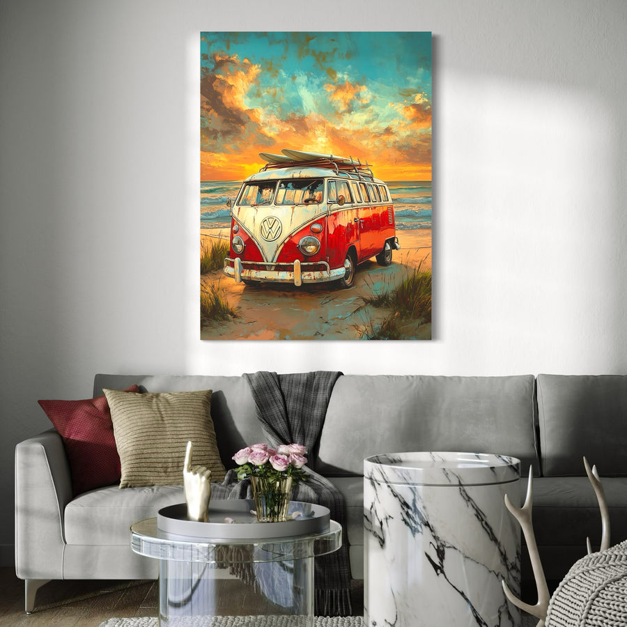 Pittura Volkswagen Combi Red Beach - Decorazione Murale Déco