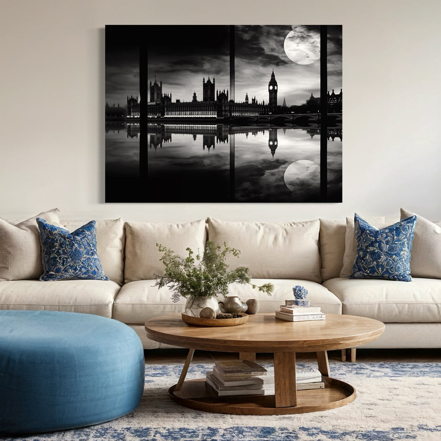 Pittura Londra Notte Westminster Luna - Decorazione murale di design