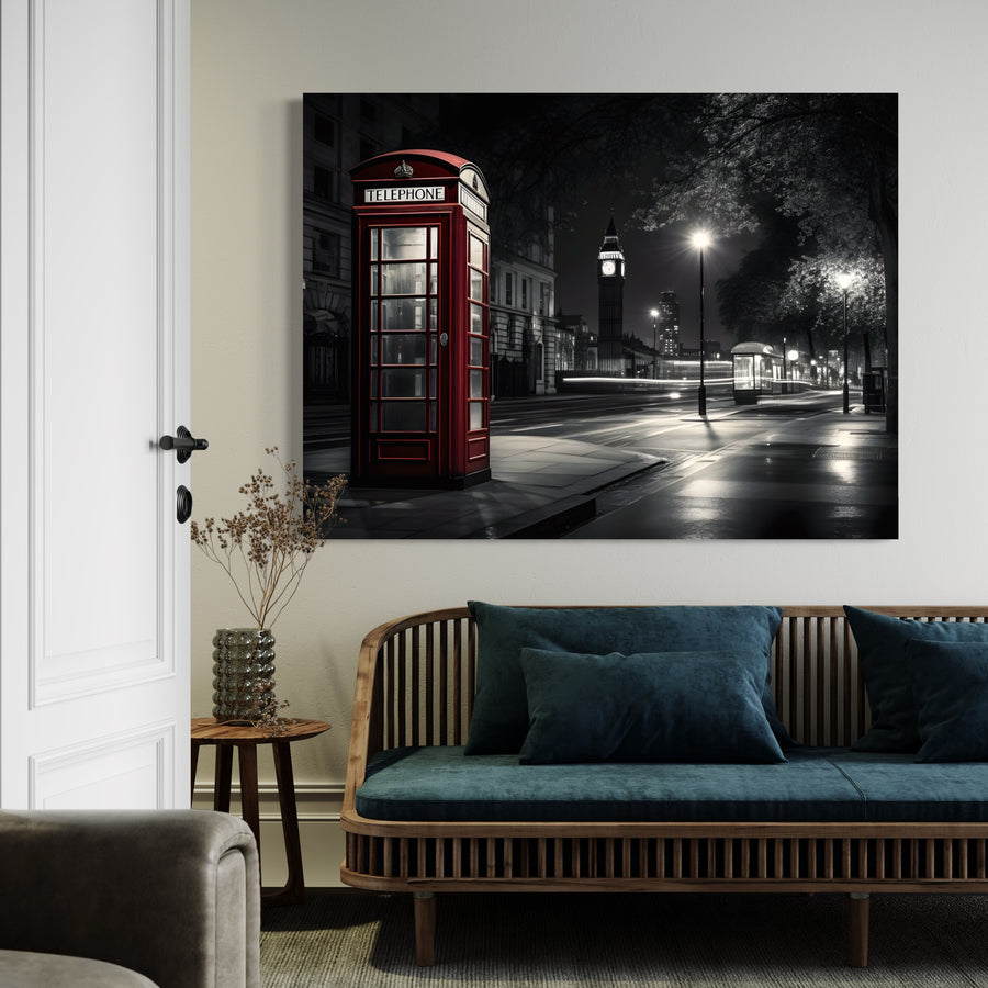 Pittura London Phone Box Night - Decorazione murale moderna