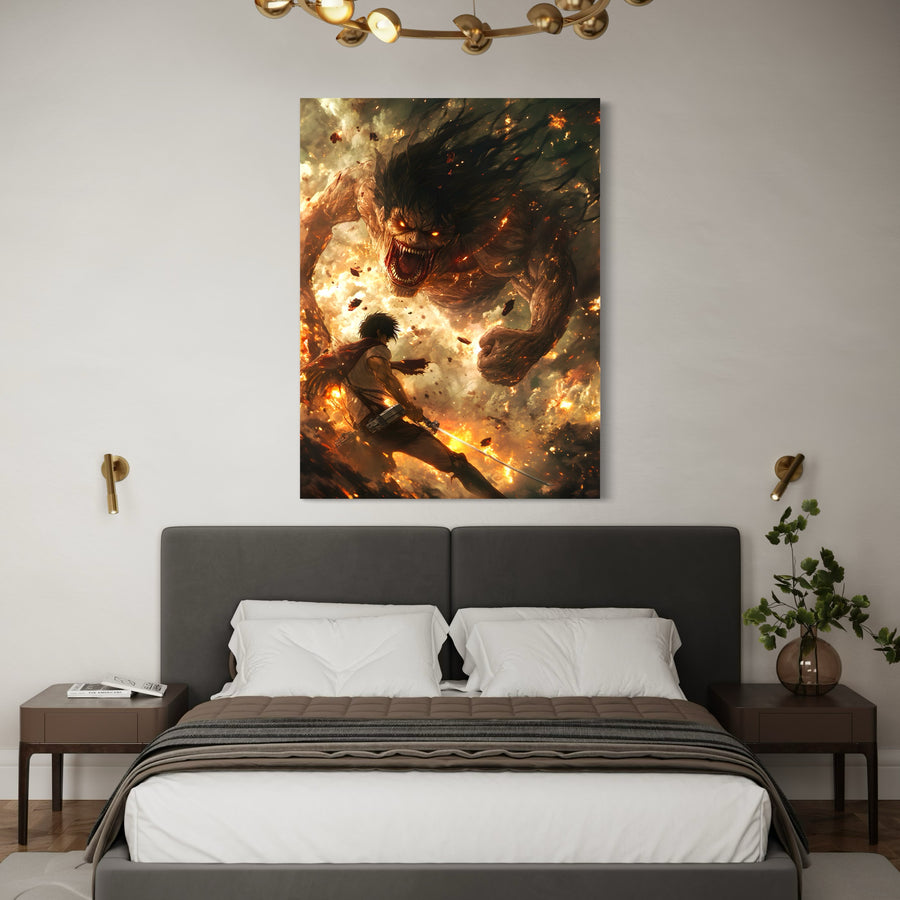 Tableau Attaque Des Titans Face Au Titan Furieux - Décoration Murale
