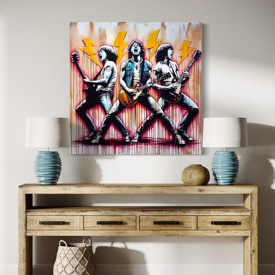 Tableau ACDC Guitaristes Éclairs - Décoration Murale Design
