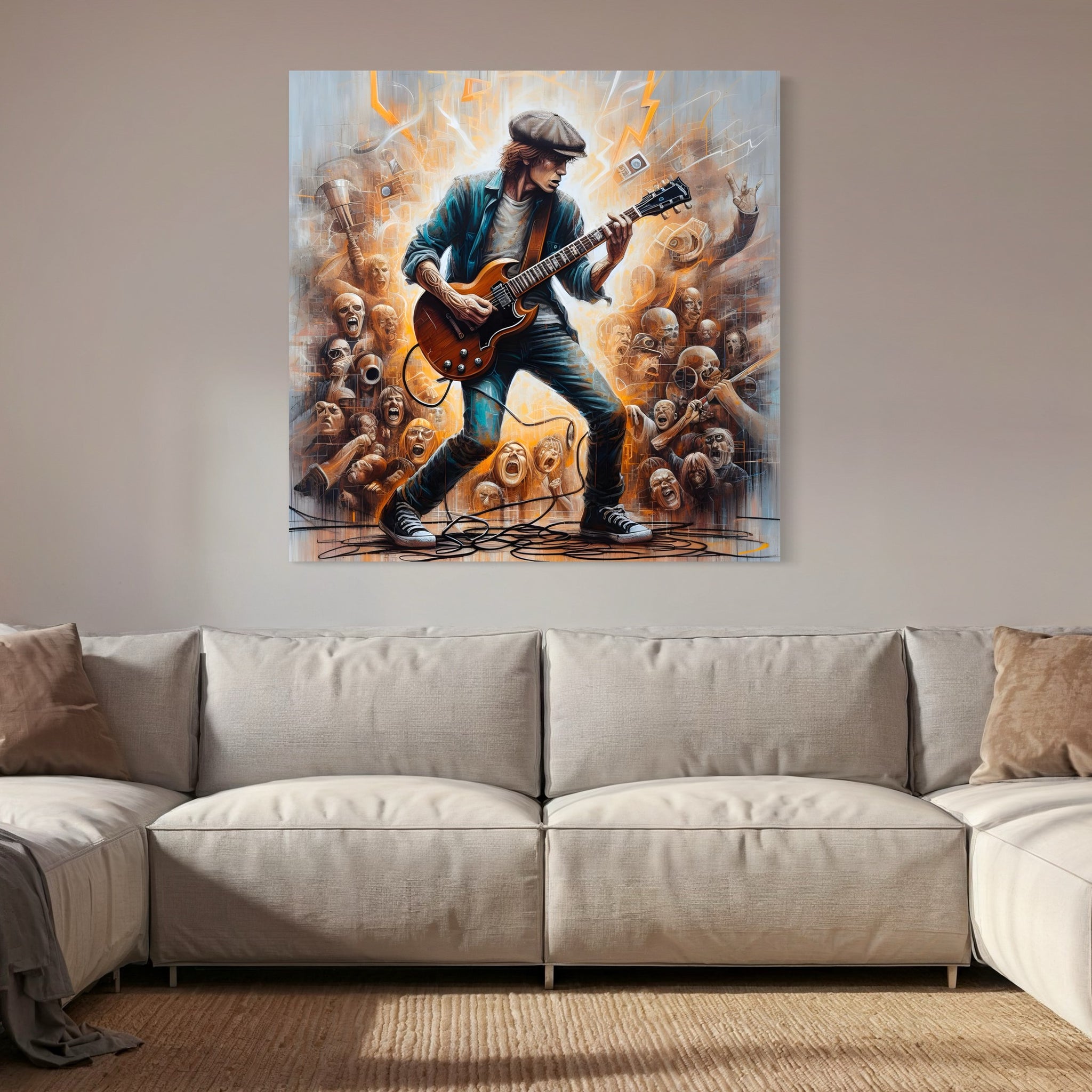Painting ACDC Guitarist and Crowd - Design Wall Decoration | Fabulartz.fr