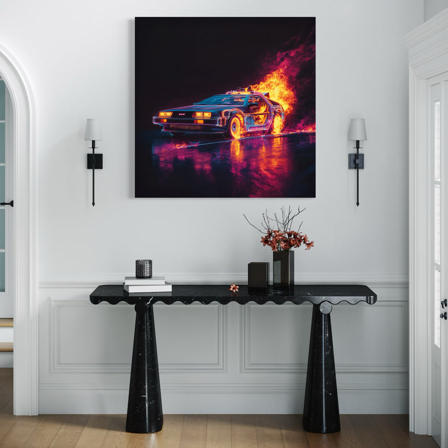 Pittura Ritorno al futuro - Delorean in fiamme