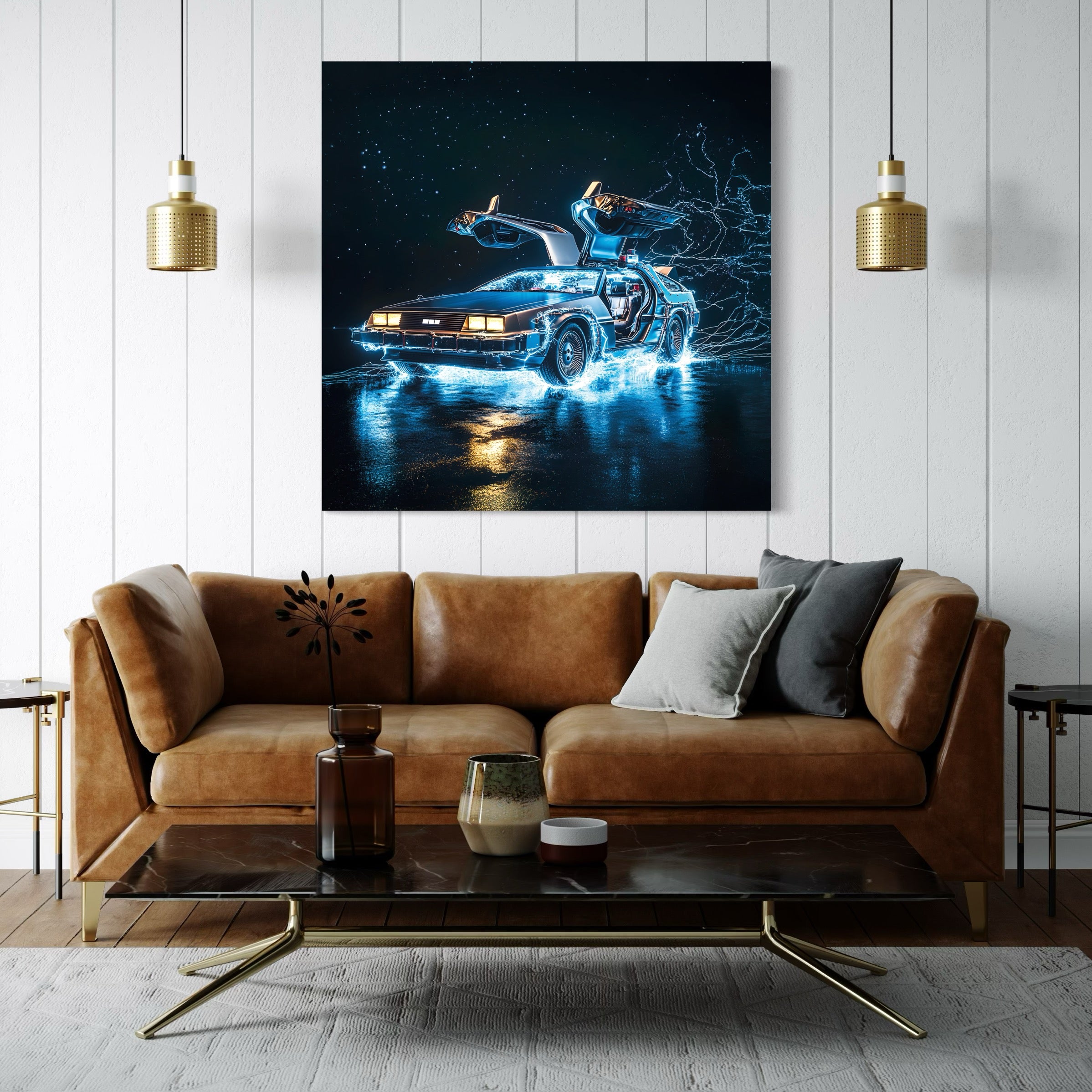 Tableau Déco Retour Vers Le Futur - DeLorean Sur Toile Tendue - Plusieurs Tailles - Fait Main UK