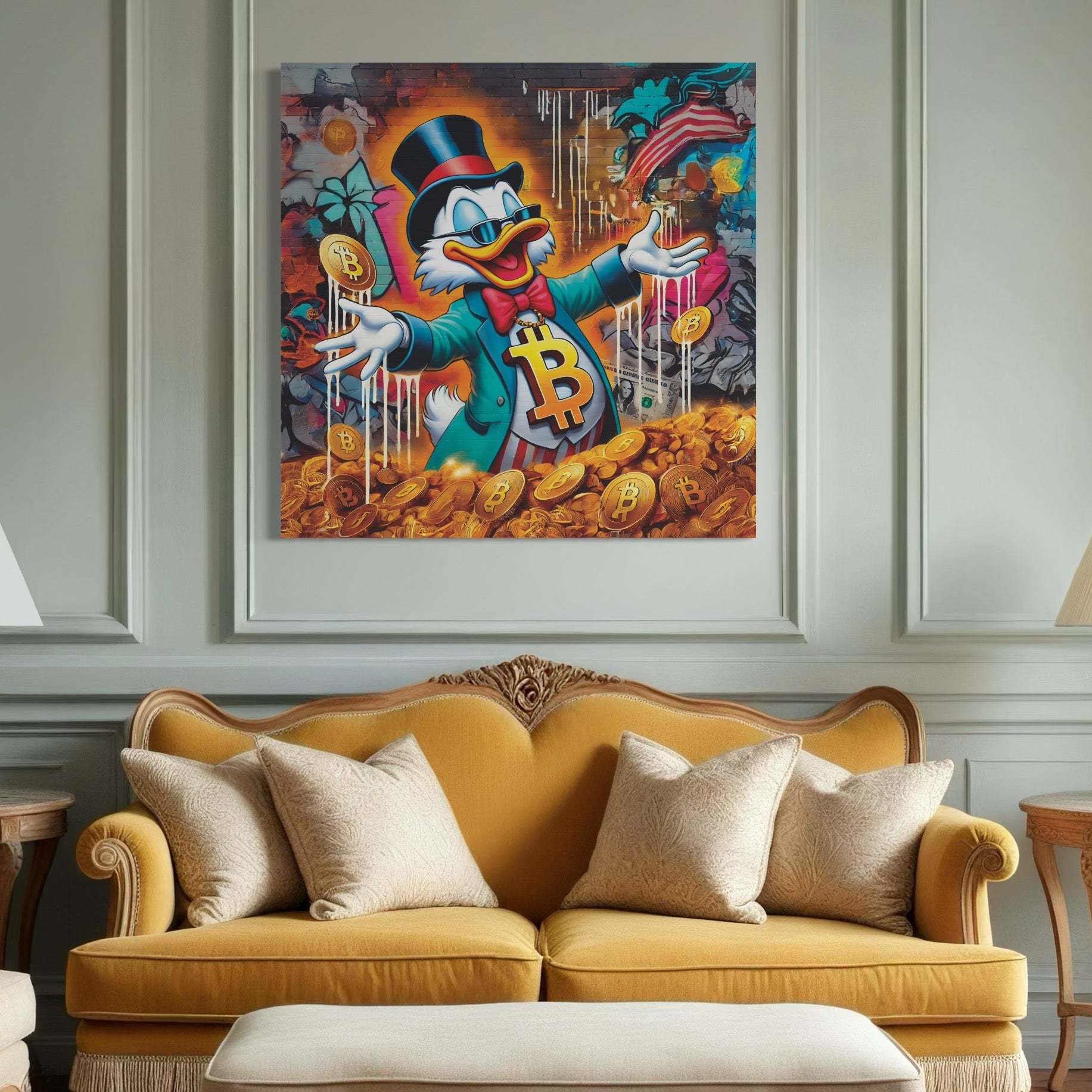 Painting Bitcoin Scrooge - Modern Street Art Design Wall Deco | Fabulartz.fr