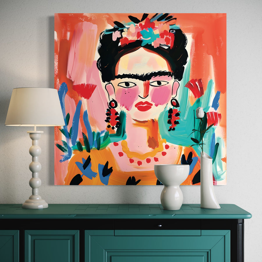 Tableau Abstrait Frida Kahlo - Art Mural Coloré