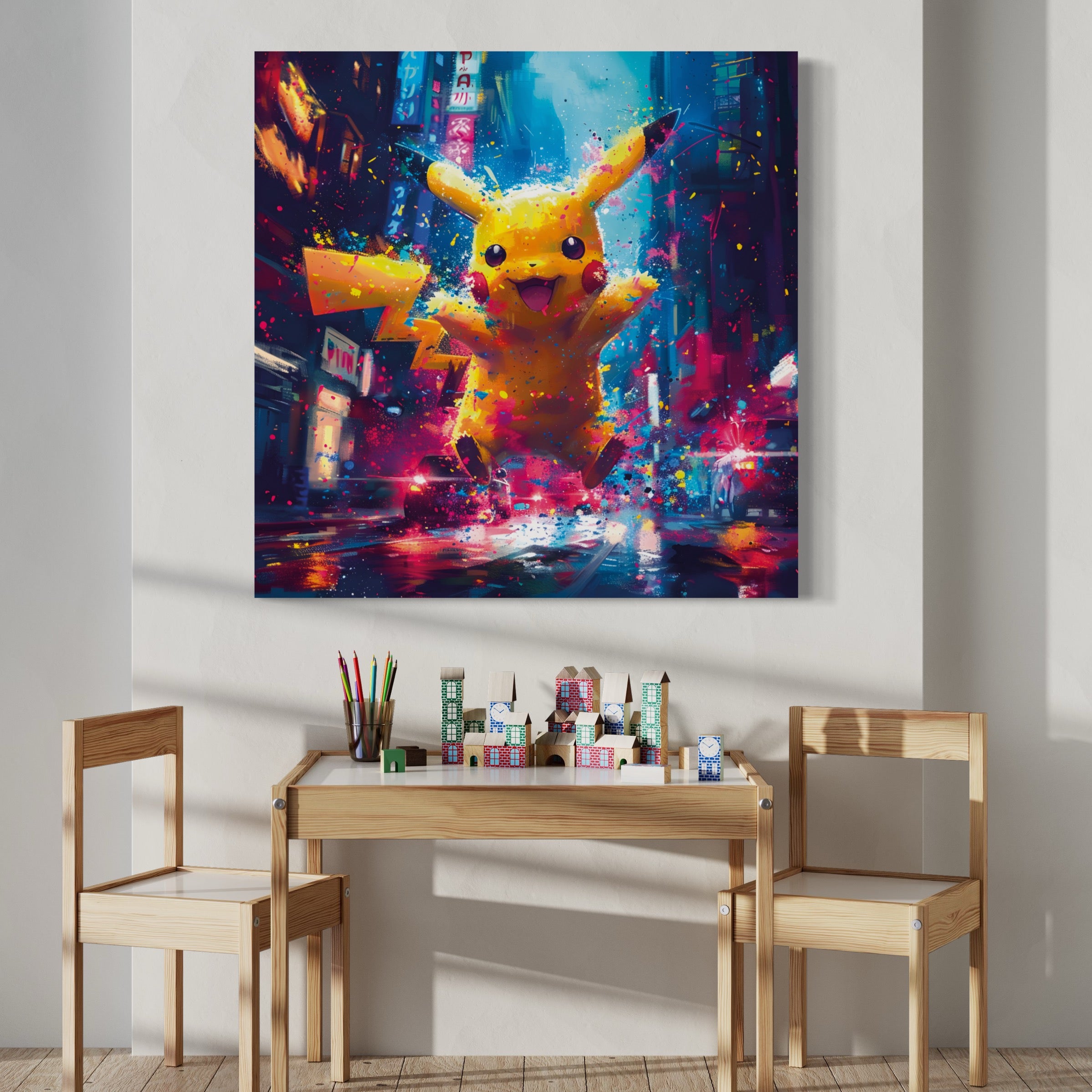 Tableau Pokémon - Pikachu dans la ville animée - Fabulartz.fr 