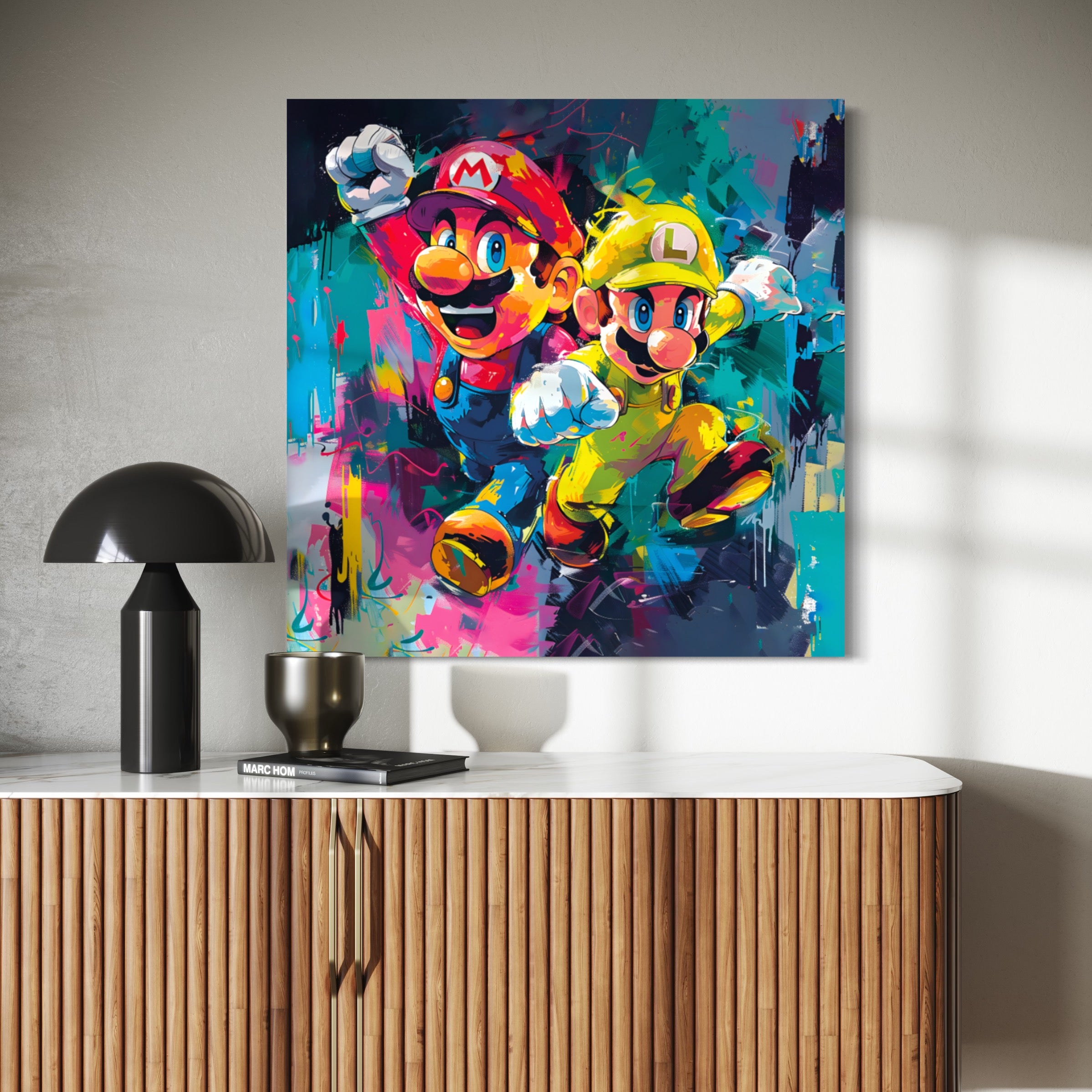 Tableau Dynamique de Mario et Luigi - Cadre Déco Coloré et Énergique - Fabulartz.fr 