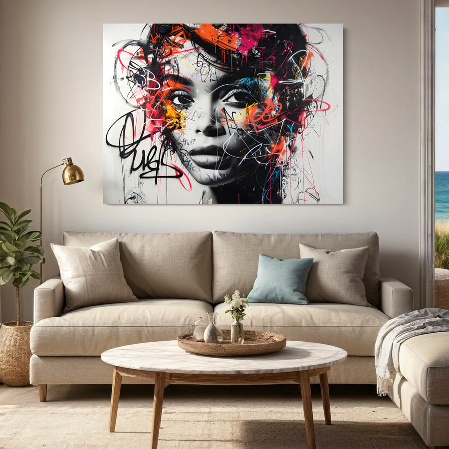 Painting Street Art Elegant Woman - Vibrant Decorative Frame