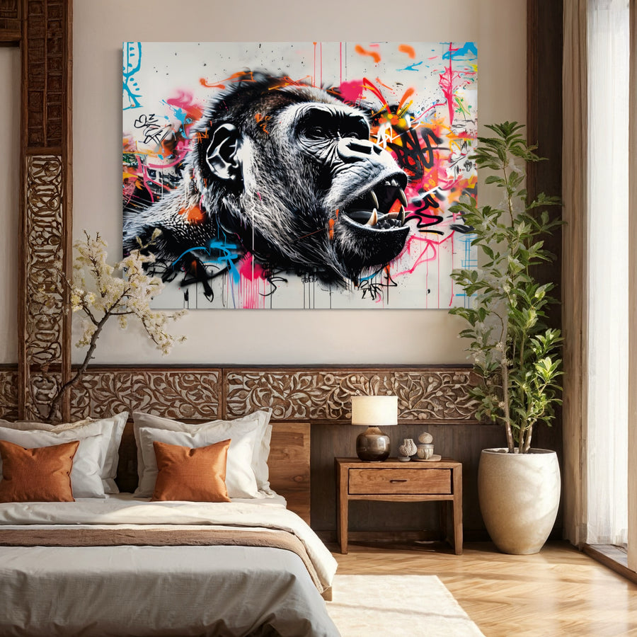 Tableau Street Art Gorille Puissant - Energetic Decorative Frame