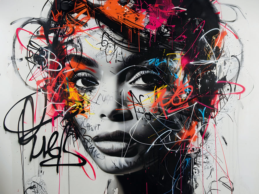 Painting Street Art Elegant Woman - Vibrant Decorative Frame