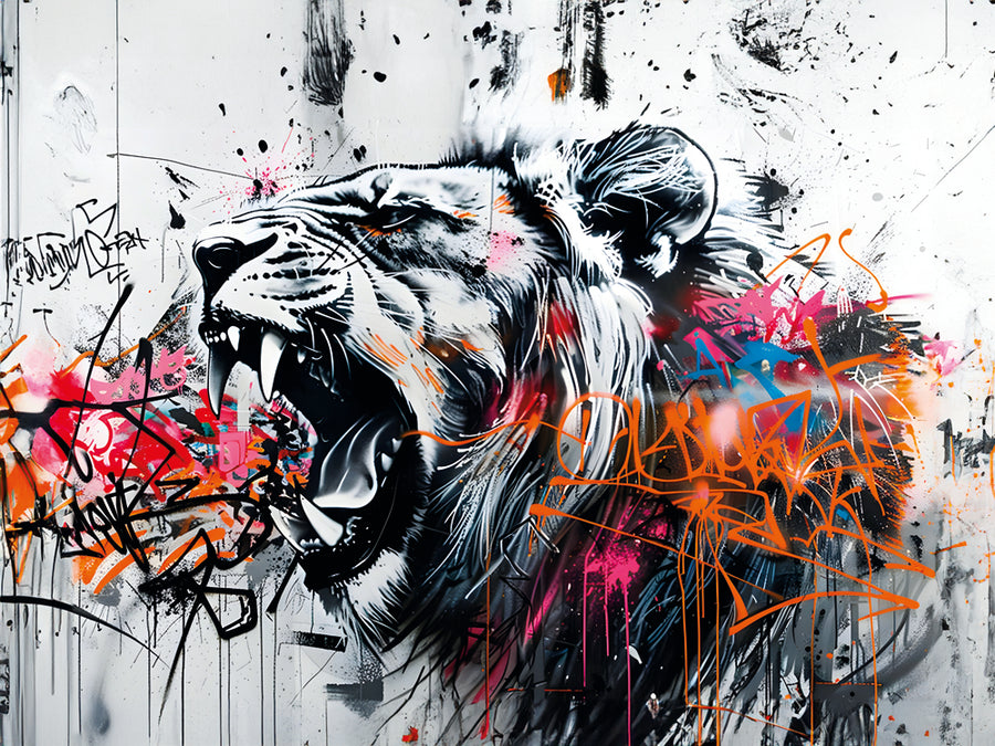 Painting Street Art Roaring Lion - Modern Wall Decoration