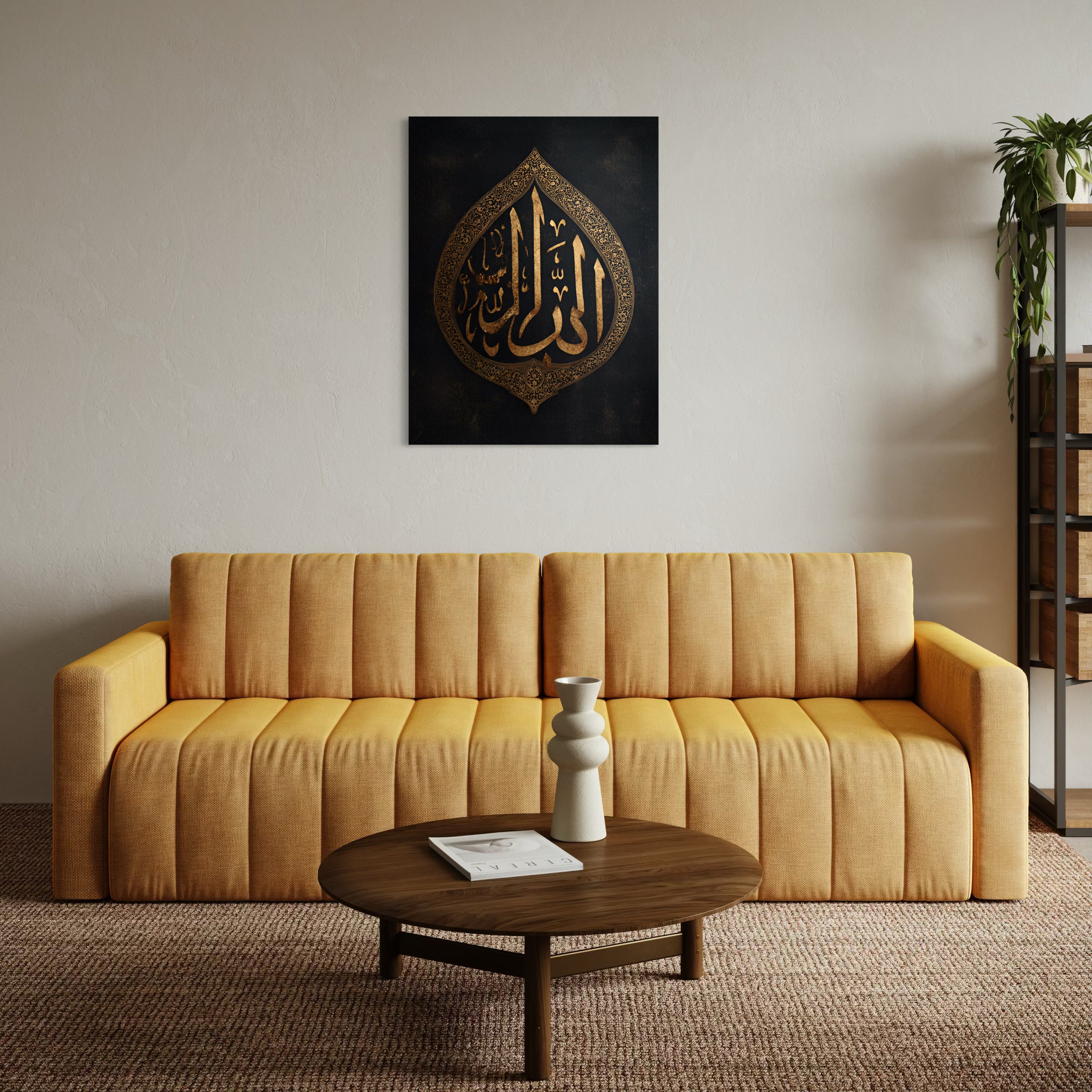 Tableau Calligraphie « Allah » — Médaillon Doré Patiné sur Fond Noir | Arabesques Orientales