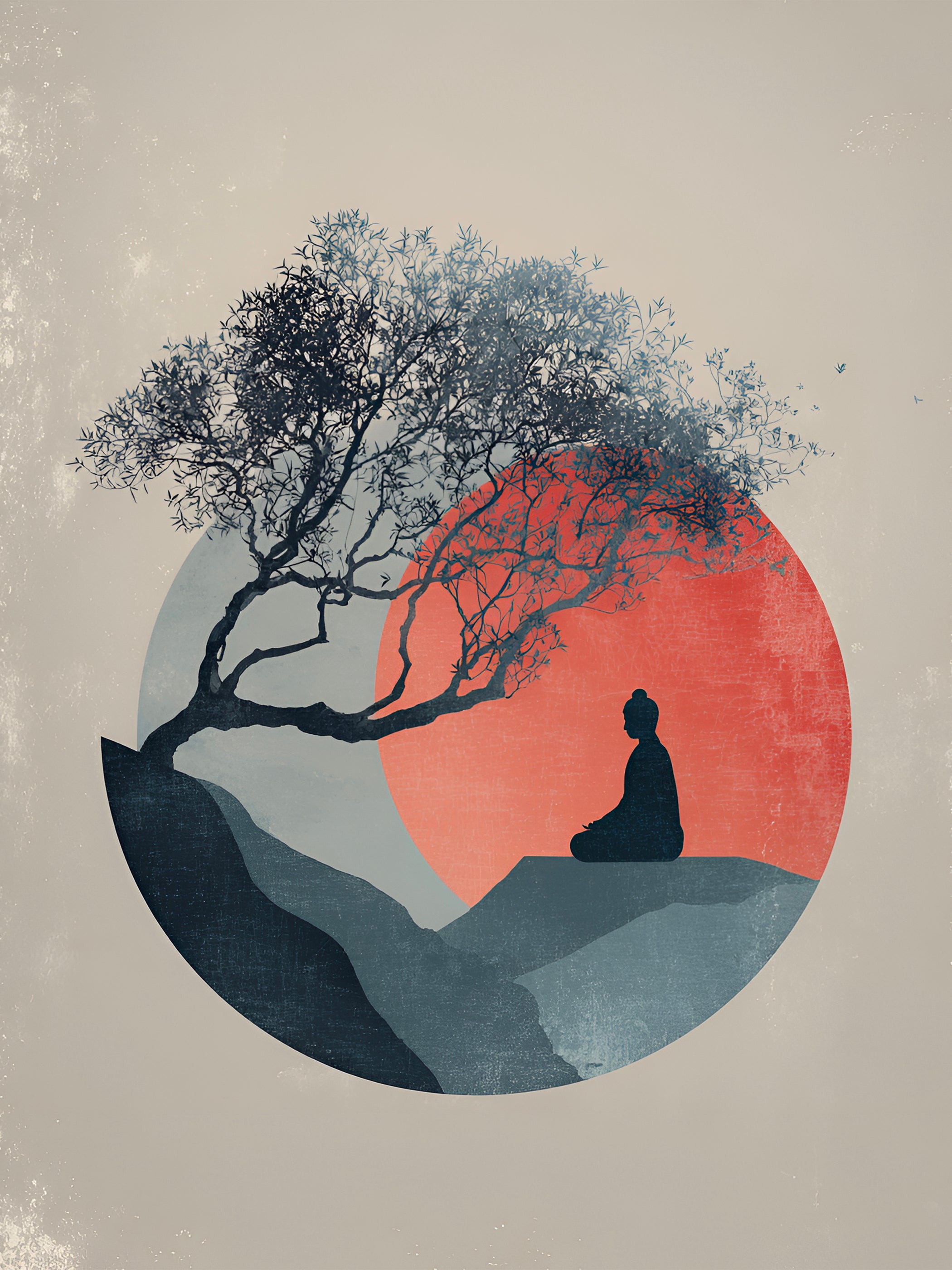 Tableau Japandi Bouddha et Arbre Zen – Méditation Sakura