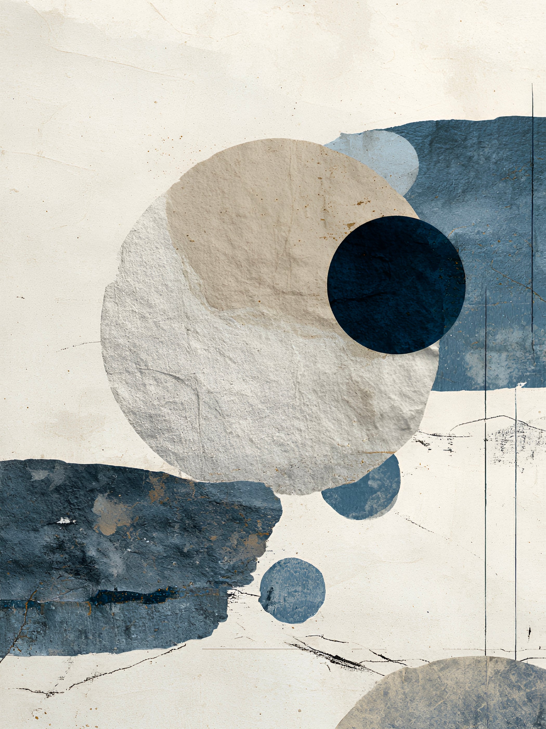 Tableau Japandi Cercles Bleu Nuit – Harmonie Lunaire