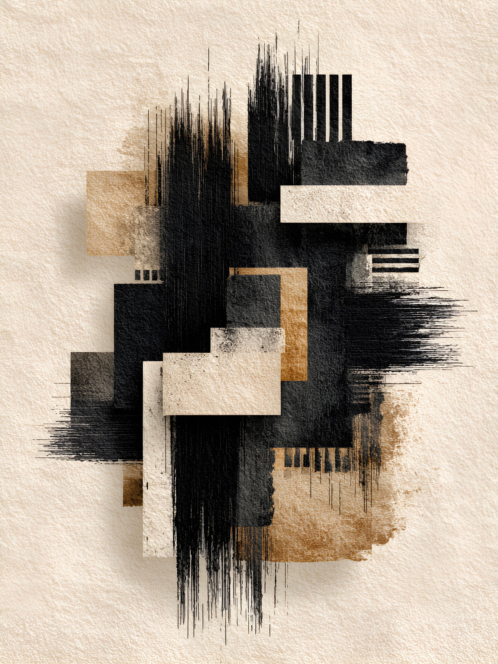 Tableau Japandi Pinceau Doré – Abstraction Graphique