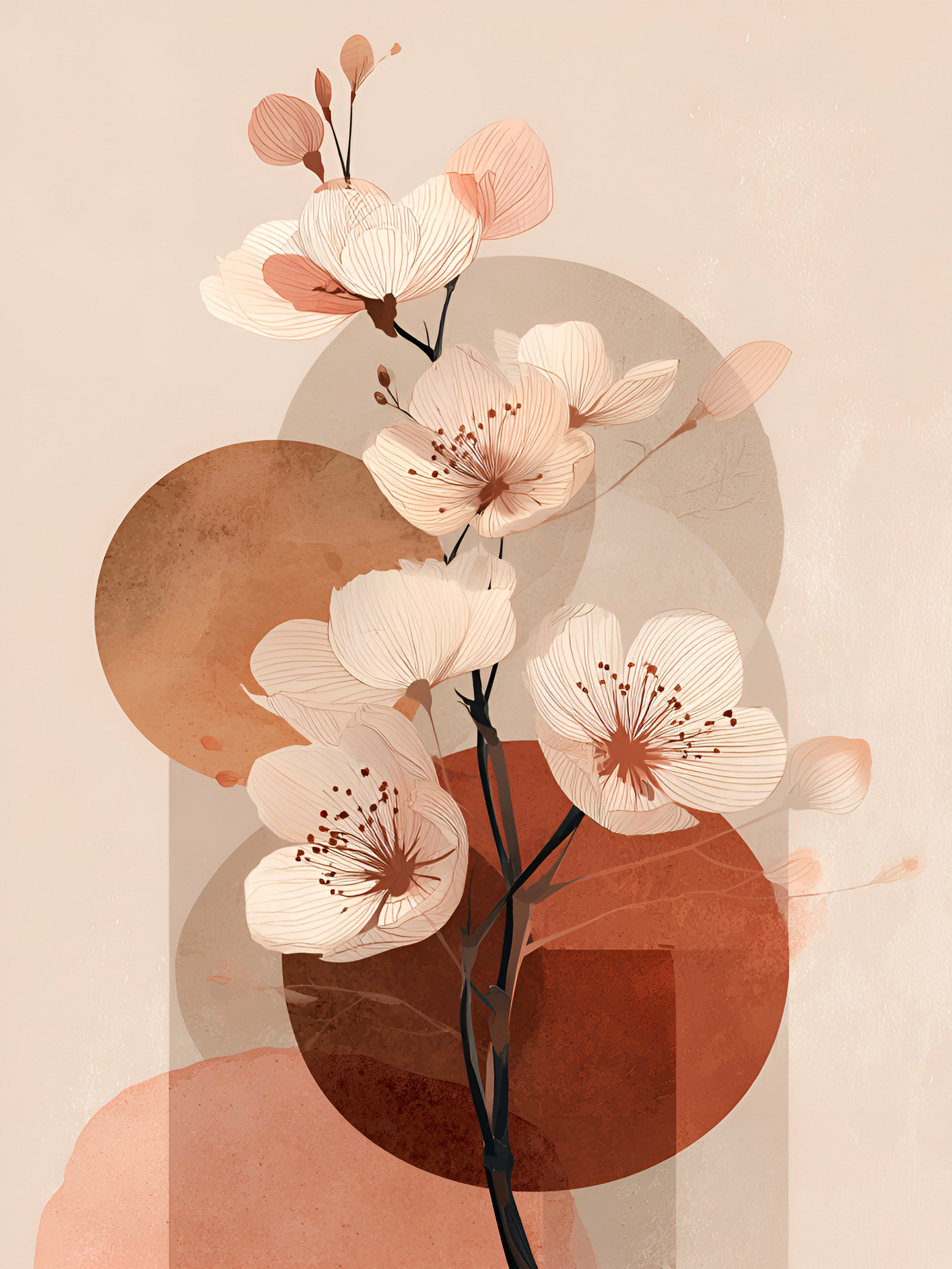 Tableau Japandi Sakura Rose – Fleurs Japonaises Minimalistes