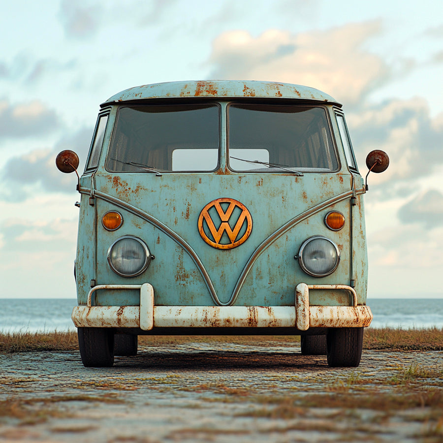 Tableau Volkswagen Combi Vintage Rouillé - Cadre Mural Déco
