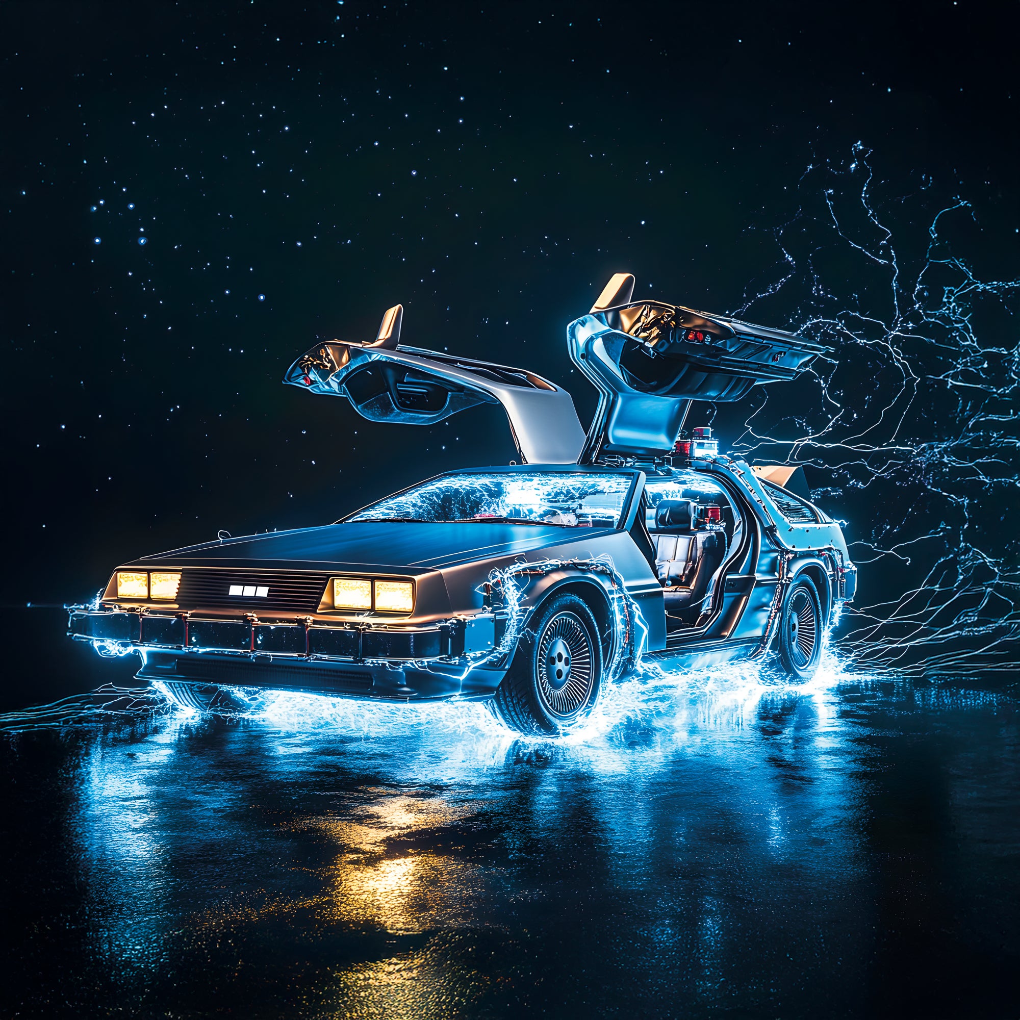 Tableau Retour Vers Le Futur - Delorean Portes Ouvertes - Fabulartz.fr 