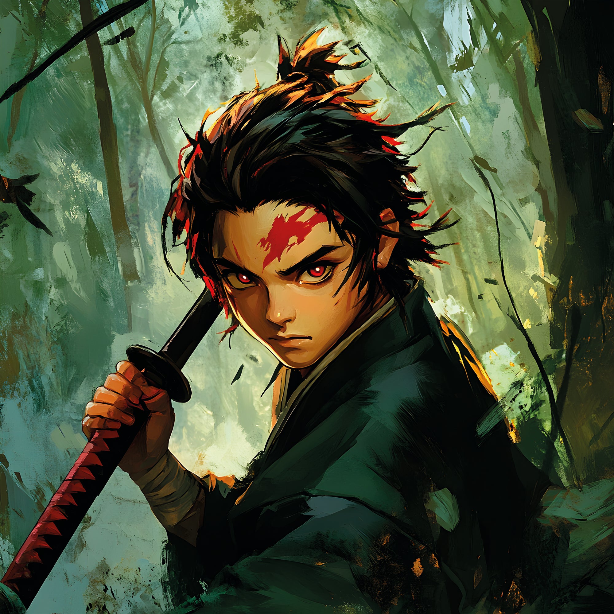 Tableau Demon Slayer Tanjiro en Forêt - Cadre Déco Contemporain - Fabulartz.fr 