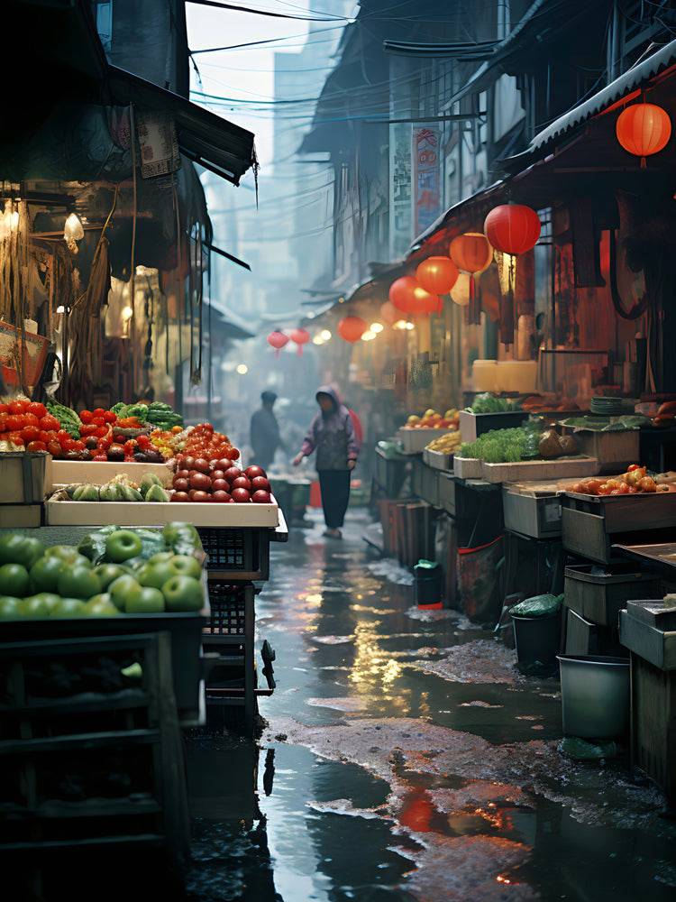 Bustling Street Market - Tableau Marché Asiatique - Fabulartz.fr 