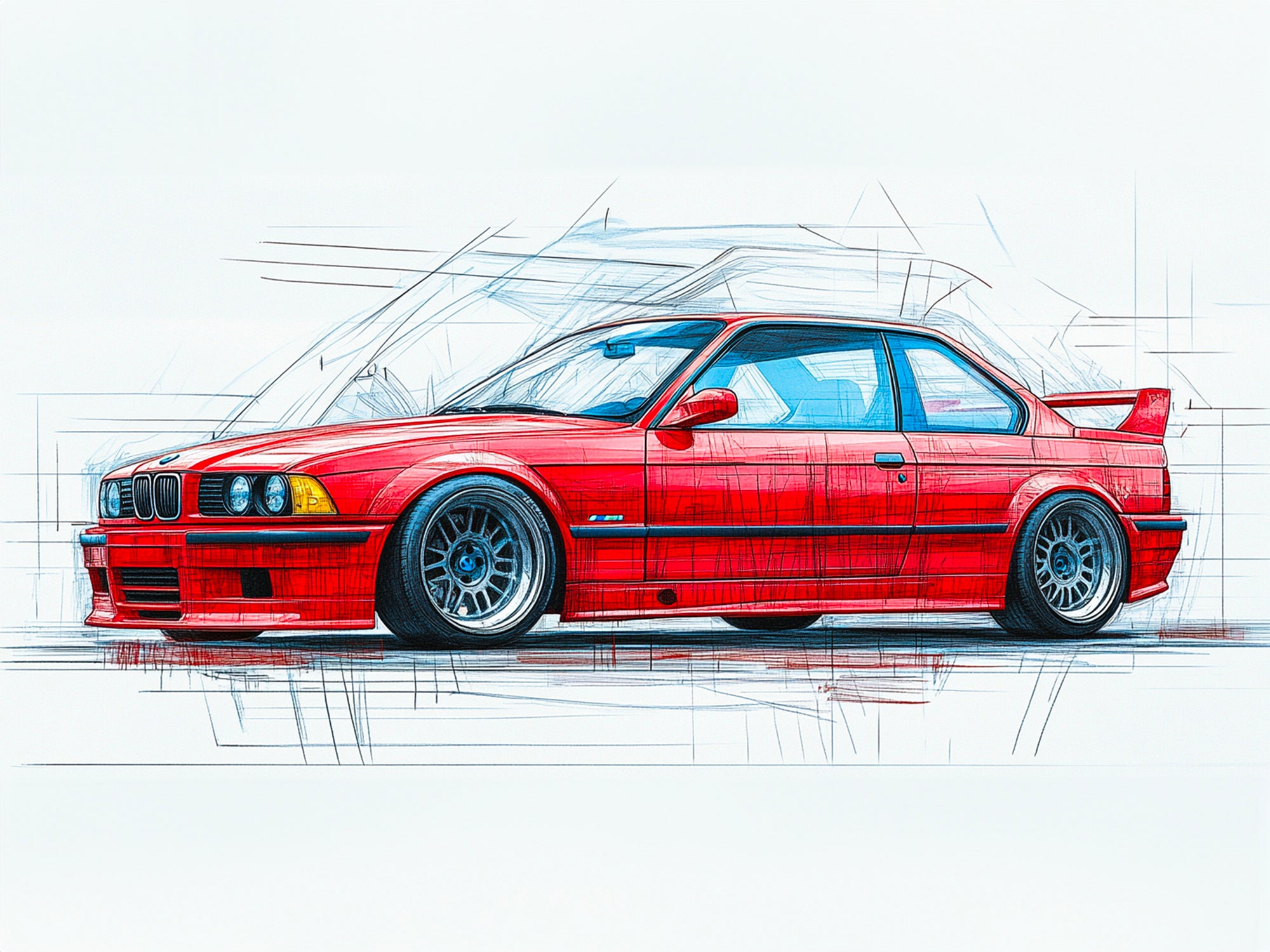 Tableau BMW Rouge Esquisse - Décoration Murale Design - Fabulartz.fr 