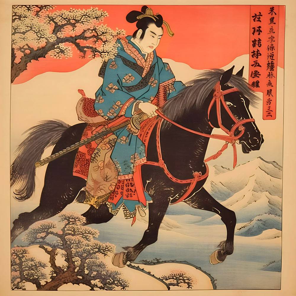 Cavalier au Printemps - Tableau Japonais - Fabulartz.fr 