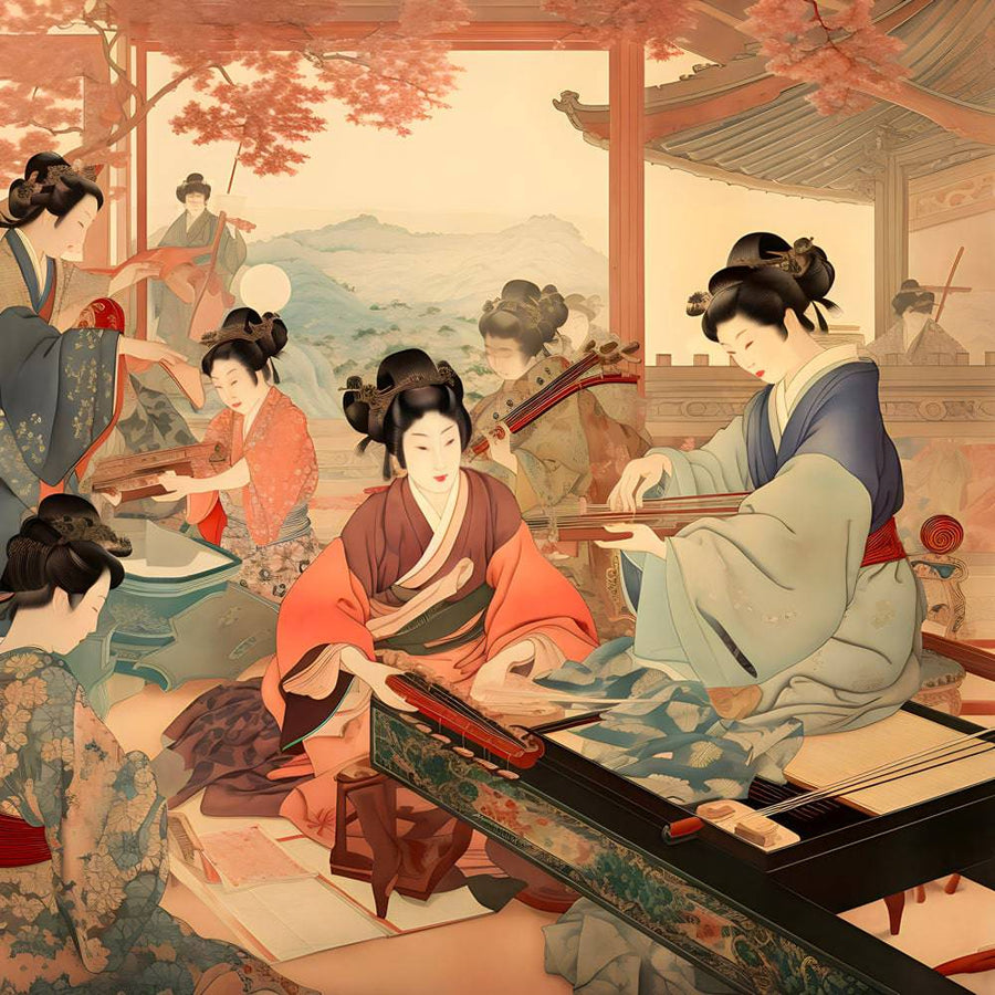 Quadro giapponese Concerto sotto i ciliegi - Decorazione artistica da parete