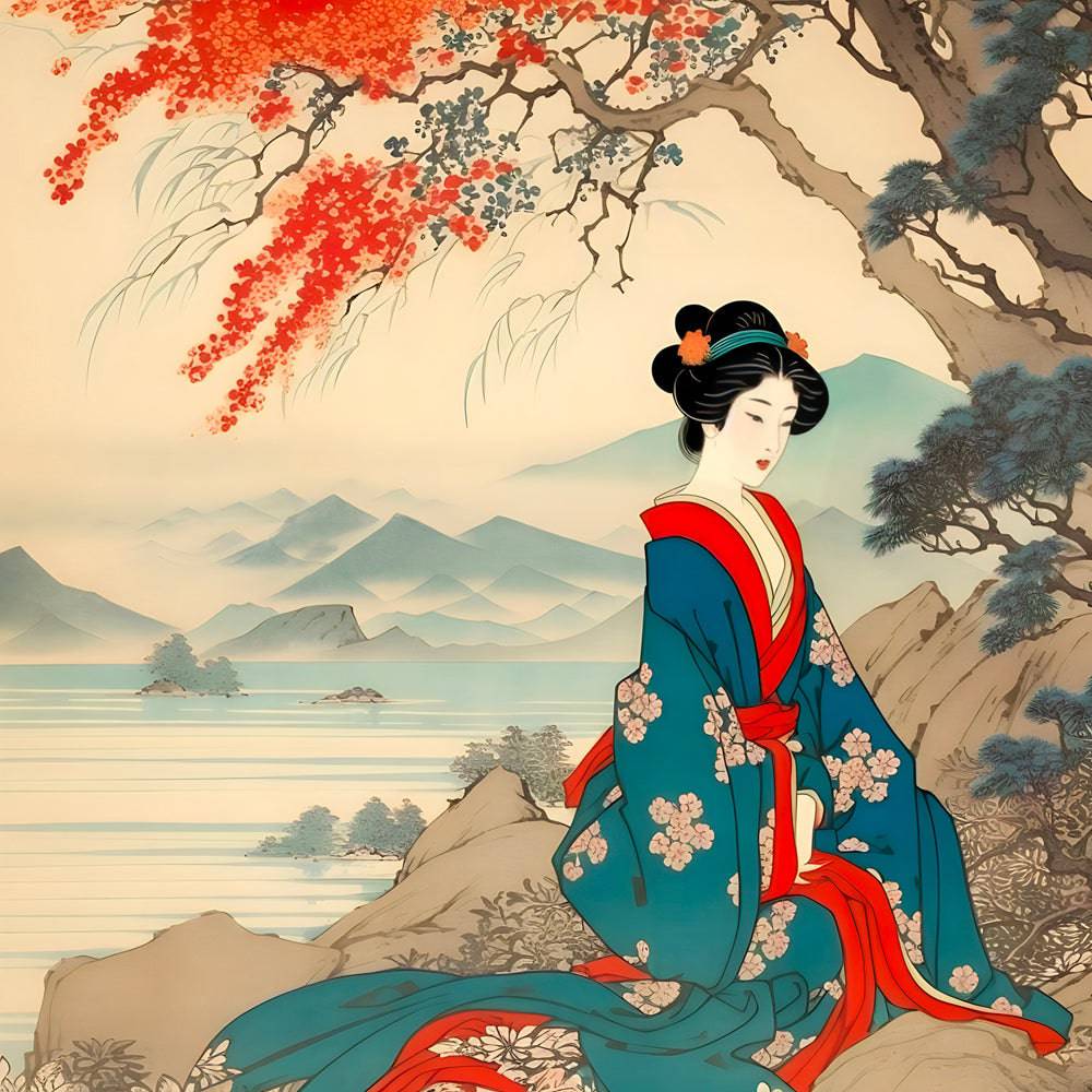 Contemplation au Bord de l'Eau - Tableau Japonais - Fabulartz.fr 