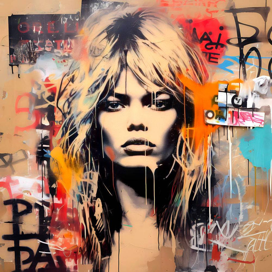 Pittura pop art Brigitte Bardot Graffiti - Decorazione murale urbana