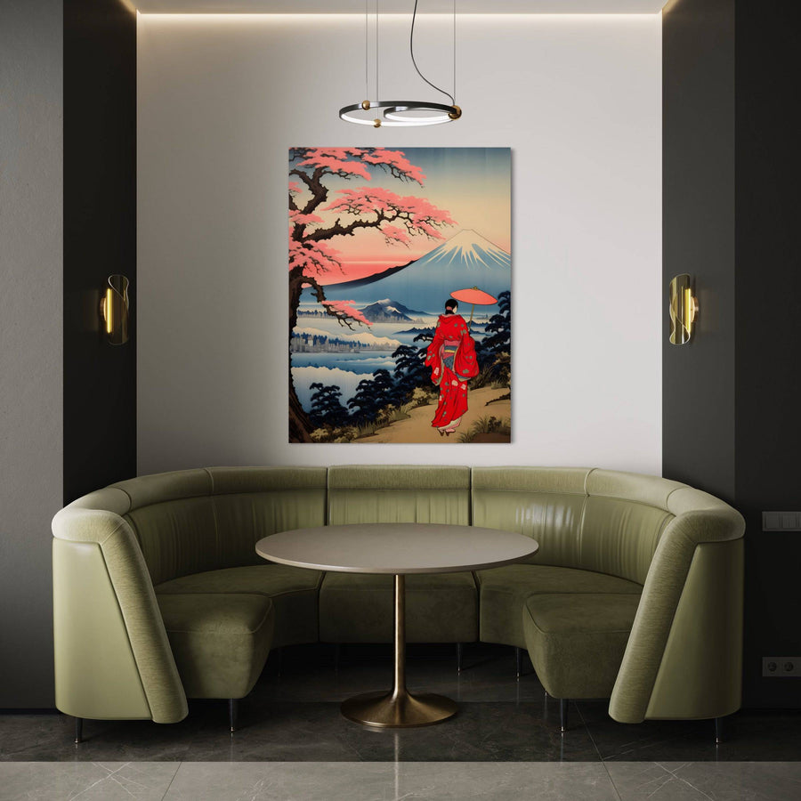 Japanese Painting Sunset On Mount Fuji - Zen Wall Decoration