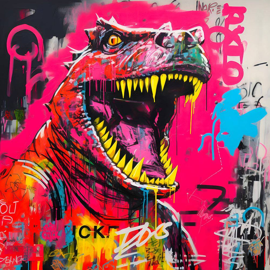 Pop Art Dinosaur Extravaganza - Vibrant wall decoration