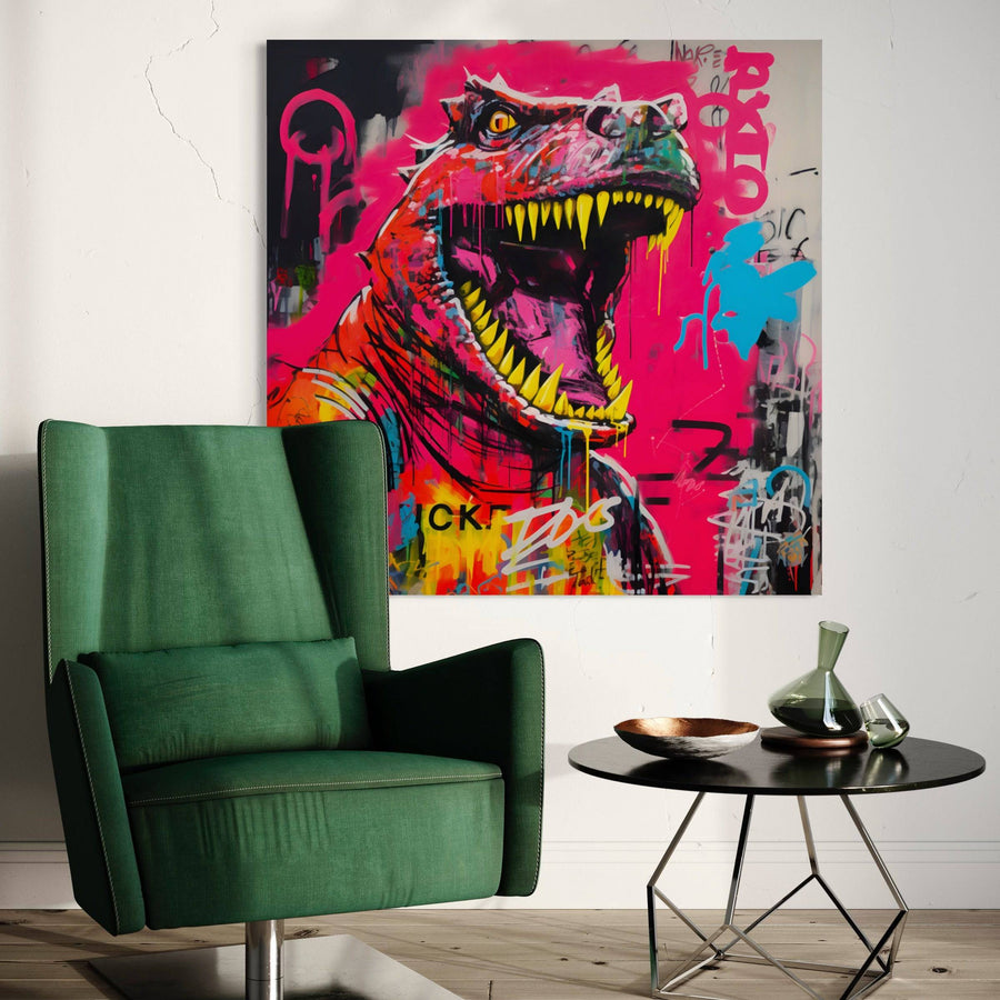 Pop Art Dinosaur Extravaganza - Vibrant wall decoration