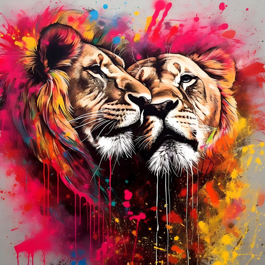 Leone Pop Art Amore felino - Cornice decorativa da parete