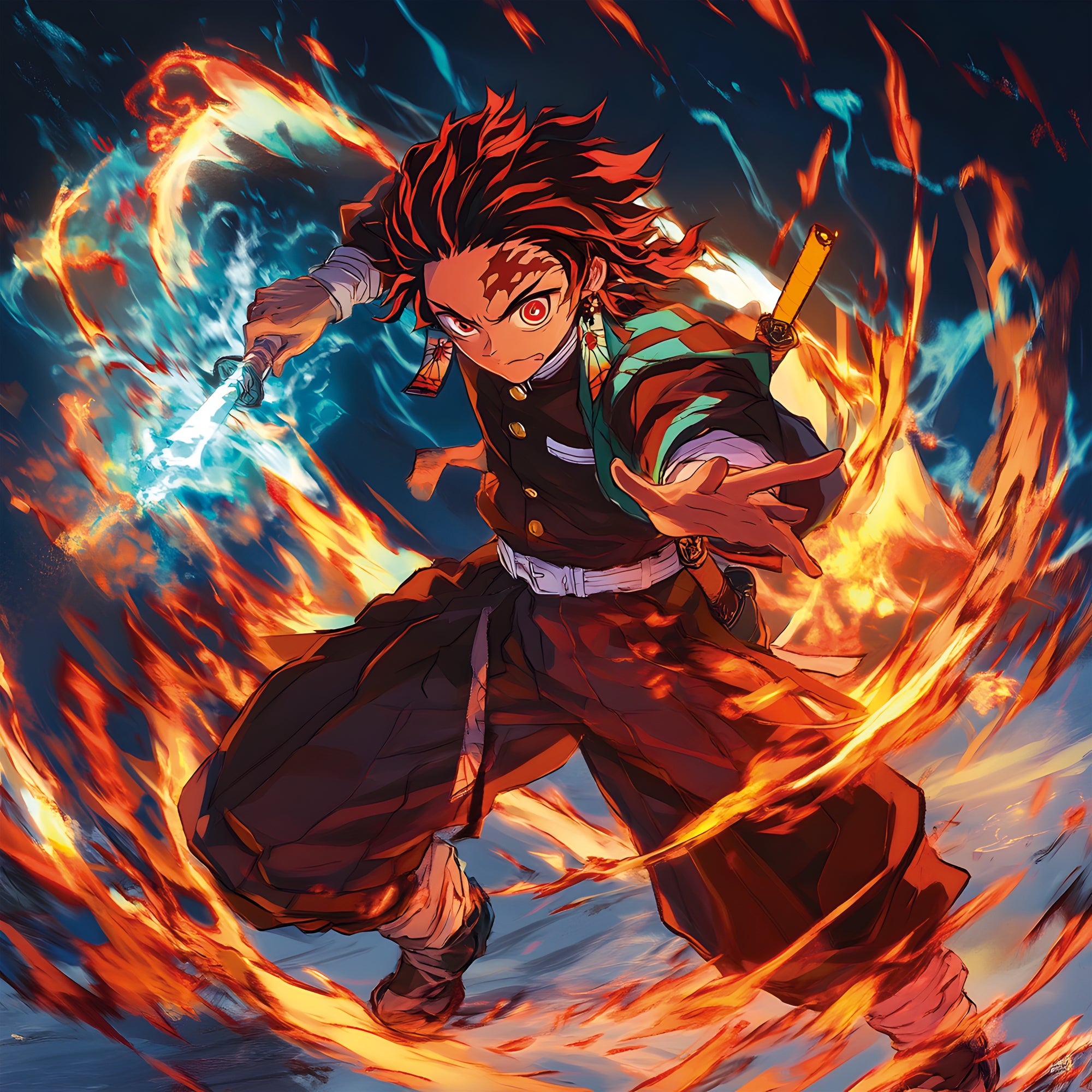 Tableau Demon Slayer Tanjiro en Flammes - Cadre Mural Design - Fabulartz.fr 