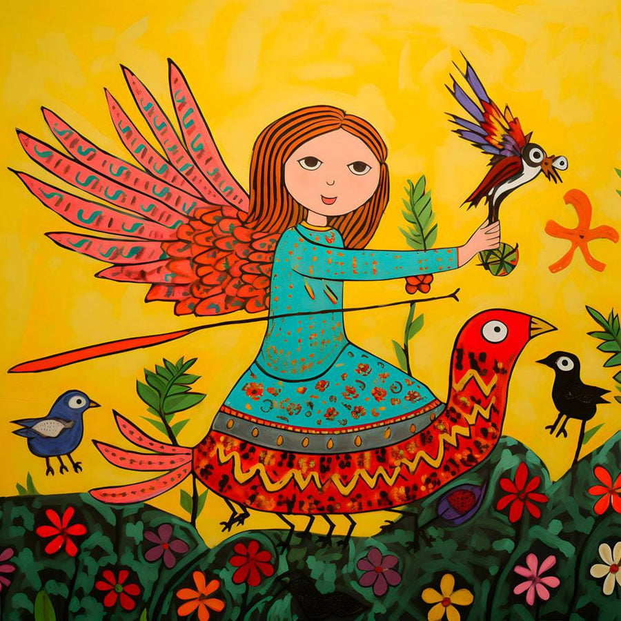 Tableau Enfant L'Harmonie Des Ailes Et Des Fleurs - Décoration Murale Éclatante