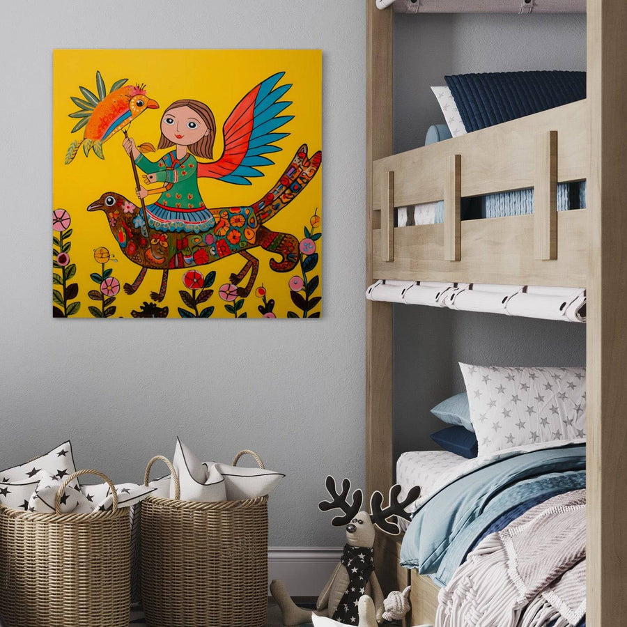 Tableau Enfant L'Odyssée De L'Oiseau Arc En Ciel - Décoration Murale Vibrante