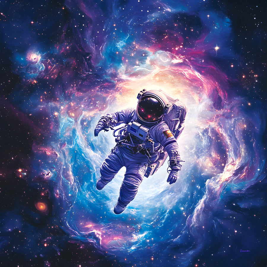 Pittura Astronauta spaziale in vortice - Decorazione murale di design